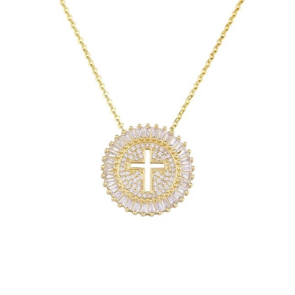 New Unisex Yellow Gold Plated Round Cut Diamond Necklace - Picture 4 of 4